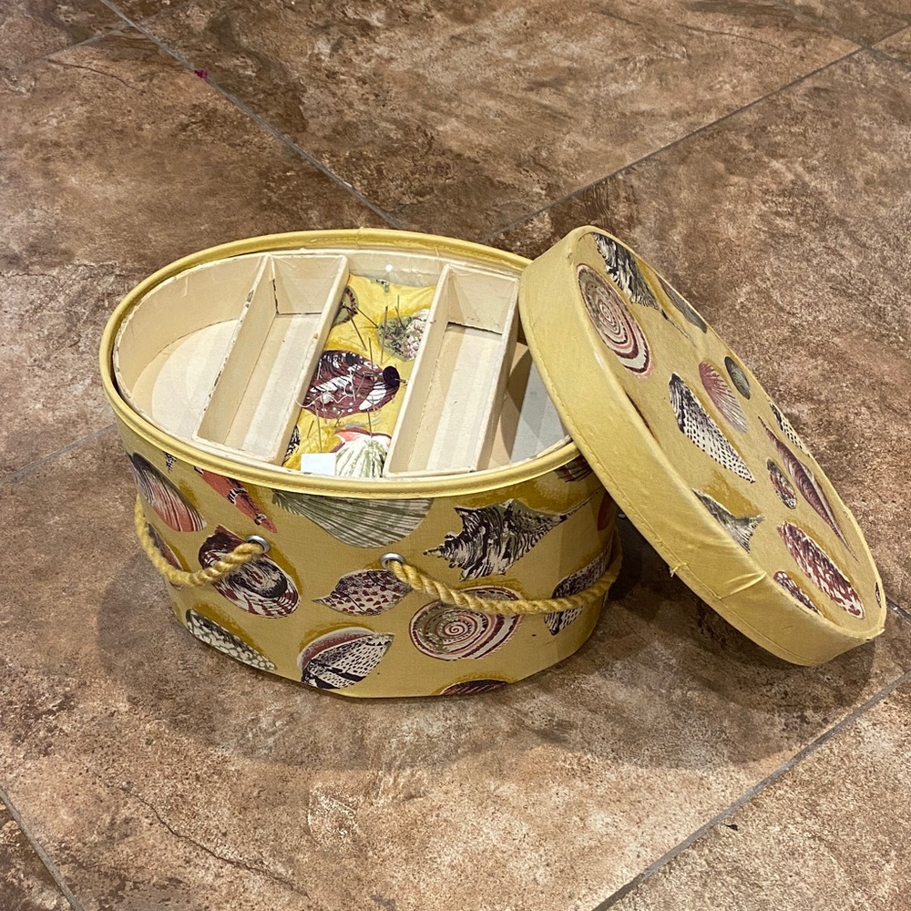 Seashell Patterned Yellow Sewing Storage Box - Picture 3 of 12
